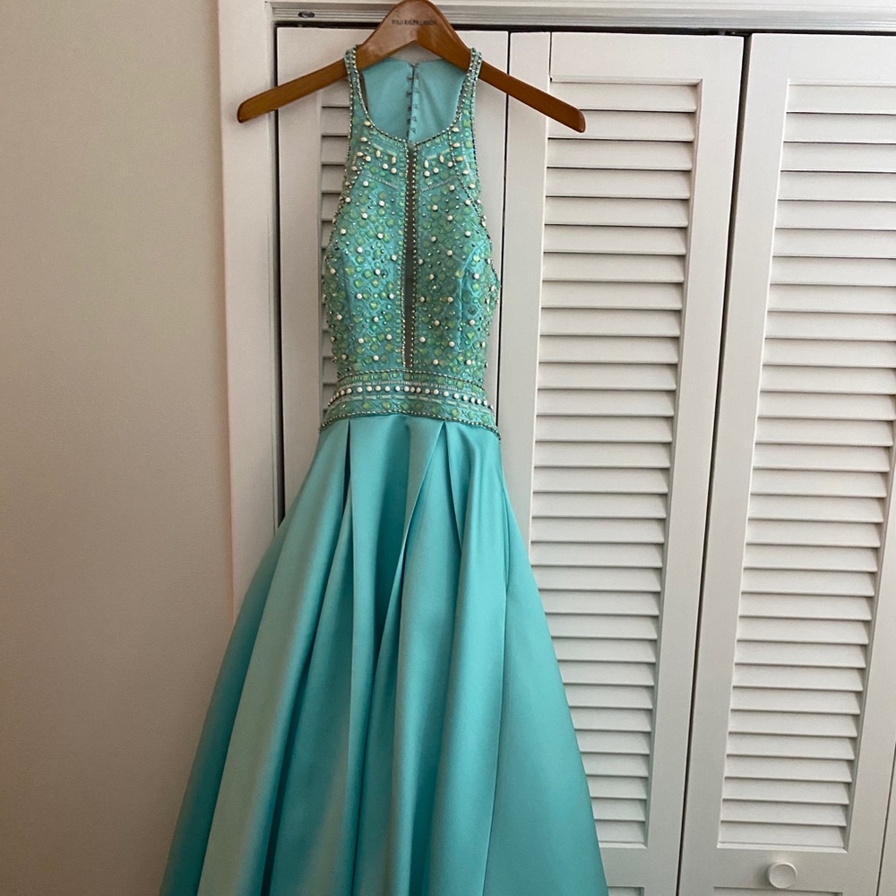 Rachel Allan teal dress